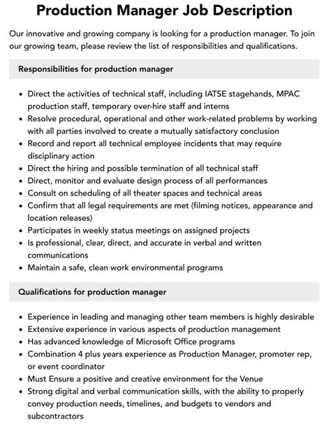 fabrication manager job duties